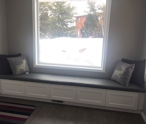 Cozy Window Couch with Throw Pillows - Interior Decorating Services Chelmsford by INTERIORS by NICOLE