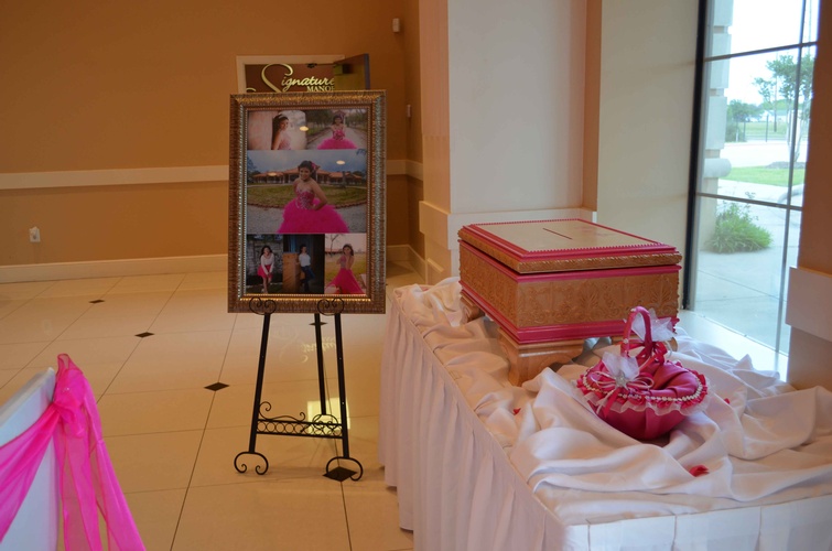 Quinceañera photo album with photos of the young woman growing up done by Houston Event Planning