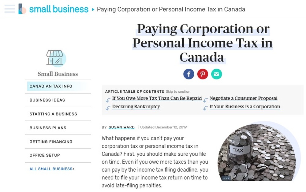 Paying Corporation or Personal Income Tax in Canada