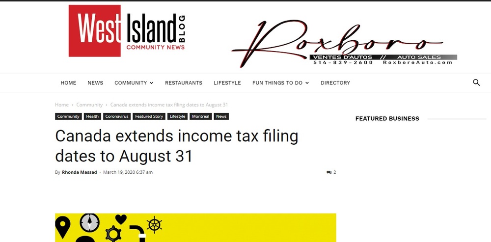 Canada extends income tax filing dates to August 31 - West Island Blog