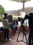 Video shoot of an interview with an old lady