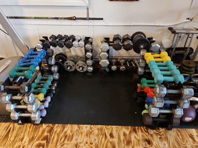 Dumbells and other weights for clients at CG Training in Windsor, Ontario