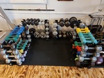 Dumbells and other weights for clients at CG Training in Windsor, Ontario