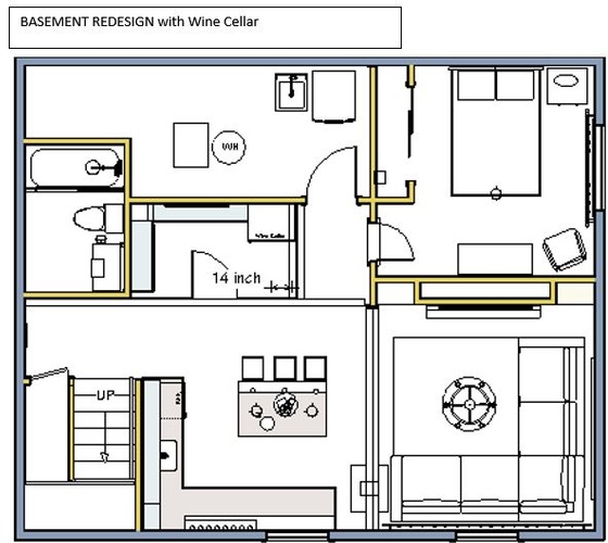 Basement Floor Plan Redesign with Wine Cellar