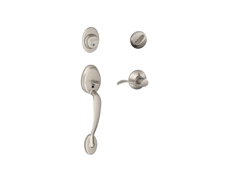Schlage Plymouth Single Cylinder Handleset and Accent Lever RIGHT HAND Satin Nickel (619)