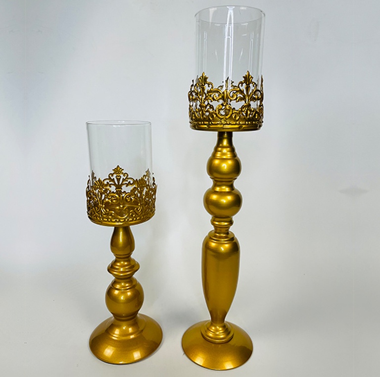 Gold Hurricane Glass Candle Holder