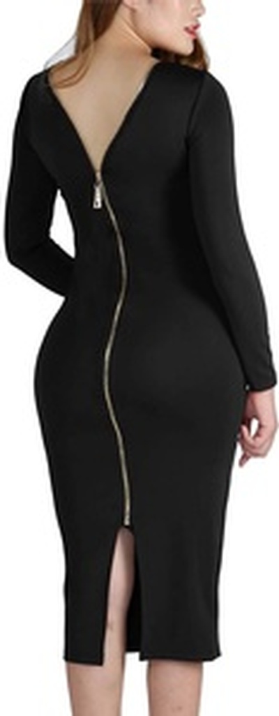 YMING Women's Long Sleeve Bodycon Club Zipper Back Plus Size Sexy Long Dress