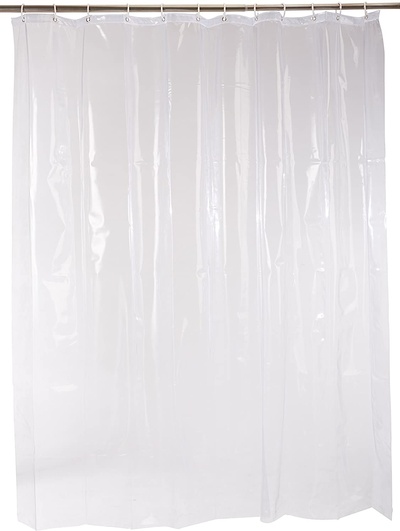 AmazonBasics Heavyweight Vinyl Shower Curtain Liner with Hooks - 72 x 72 Inches, Clear