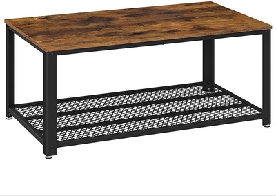 VASAGLE Coffee Table with Storage Shelf, Wood Look Accent with Metal Frame, RusticBrown ULCT61X