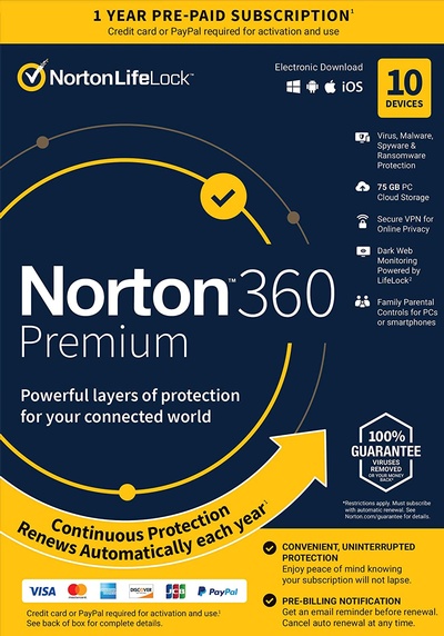 Norton 360 Premium – Antivirus software for 10 Devices with Auto Renewal