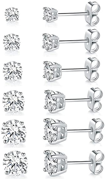 18K White Gold Plated 4 Pong Round Clear Cubic Zirconia Stud Earring