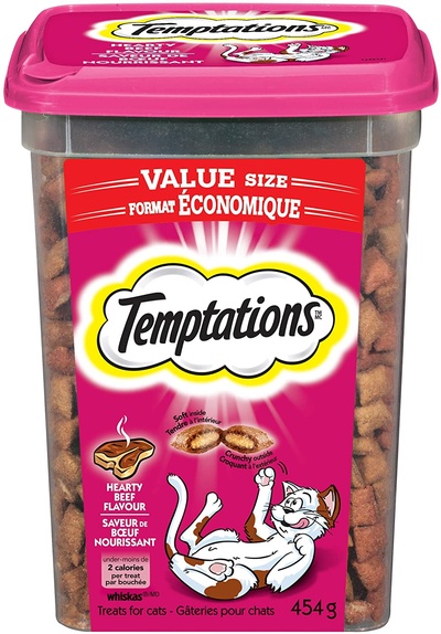 Temptations Cat Treats, Hearty Beef Flavour, 454g Tub