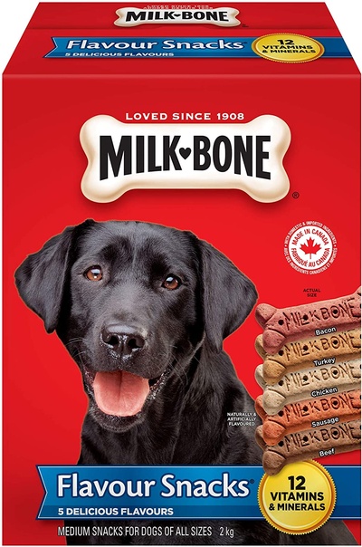 Milk-Bone Flavour Snacks Medium Assorted Meat Flavours Dog Biscuits 2kg, Red, Medium 2Kg