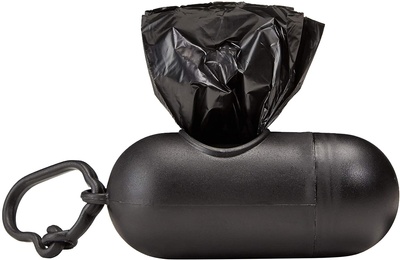AmazonBasics Standard Dog Waste Bags with Dispenser and Leash Clip - 13 x 9 Inches, Black, 15 Count