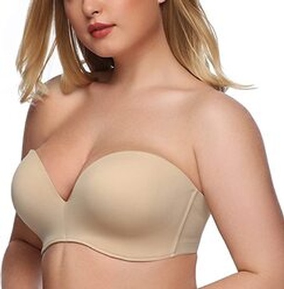 Exclare Women's Plus Size Invisible Seamless Anti-Slip Lift Push up Wirefree Strapless Bra