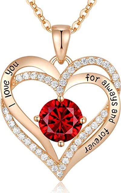 CDE Forever Love Heart Pendant Necklaces for Women 925 Sterling Silver with Birthstone Zirconia