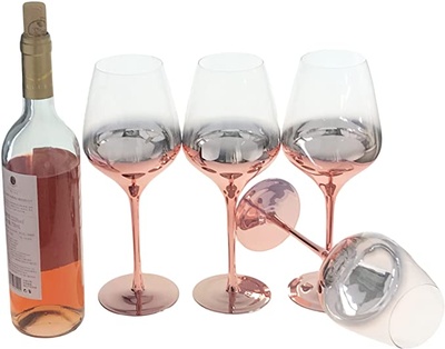 QuinnRose Rose Gold Red or White Wine Glass with Stem 21OZ 4Pcs/Set， Gift for Birthdays, Holidays or