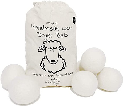 Wool Dryer Balls Organic XL 6-Pack by Ecoigy, Reusable Natural Fabric Softener for Laundry, Dryer Sh