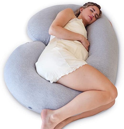 PharMeDoc Pregnancy Pillow, Body Pillow, C-Shape - Oreiller de Corps (Grey Jersey Cover)