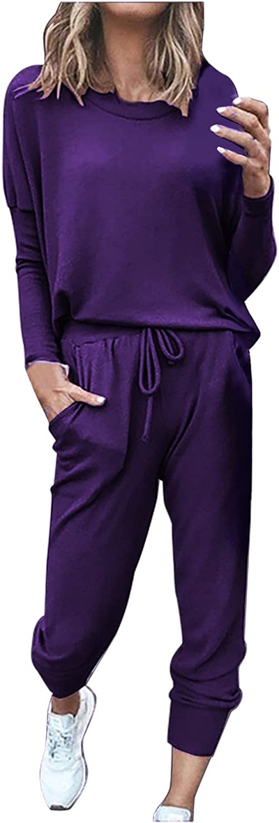 Two Piece Outfits For Women Spring Fall Clothes Loungewear Pants Set Loose Fit Pullover Tra