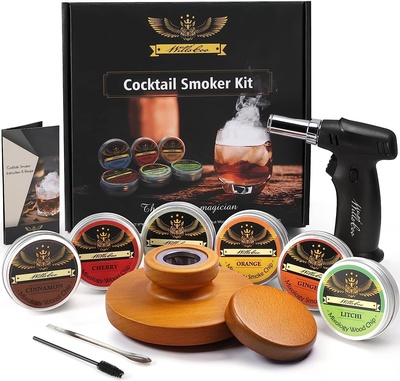 Cocktail Smoker Kit with Torch for Whiskey & Bourbon, Old Fashioned Smoker Set 6 Flavor of Wood Chip