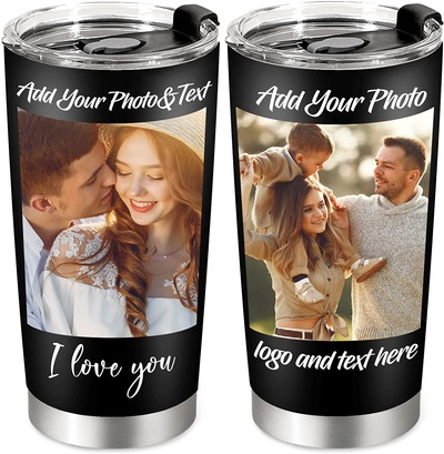 Personalized Coffee Tumbler with Pictures Text Name, Custom Photo Stainless Steel Coffee Tumbler, Co