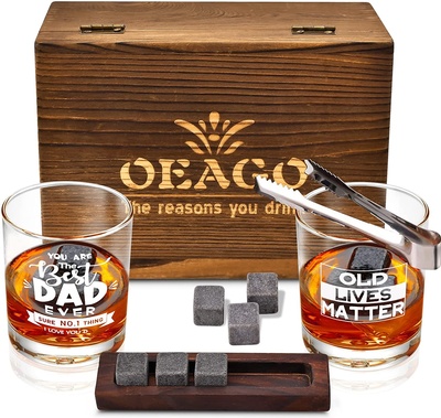 Fathers Day Ideas Gift from Daughter Son Wife-Whiskey Glass and Stones Gift Box Set-Dad Birthday Gif