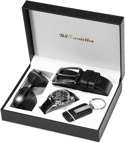 BSTcentelha Mens Gift Set Made Leather Purse Belt Keychain Set (luxury)