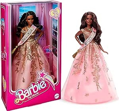 Barbie The Movie Doll, President Barbie Collectible Wearing Shimmery Pink and Gold Dress with Sash