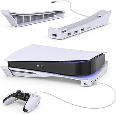 Horizontal Stand for PS5 Console with 4-Port USB Hub, MENEEA Upgraded PS5 Accessories Base Holder