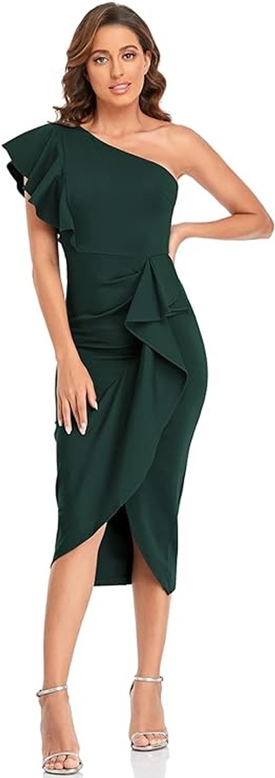 Zindleec Women's Off The Shoulder Sleeveless Evening Cocktail Party Wedding Guest Ruffle Sleeves