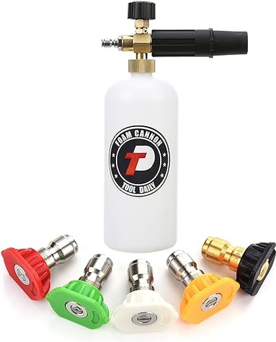 Tool Daily Foam Cannon with 1/4’’ Quick Connector, 1 Liter, 5 Pressure Washer Nozzle Tips