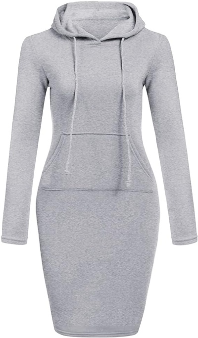 Vemubapis Women Hooded Dress Sweatshirt Long Sleeve Hoodie Dresses with Pocket