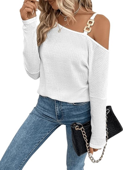 SOLY HUX Women's Cold Shoulder Long Sleeve T Shirts Casual Asymmetrical Tee Tops