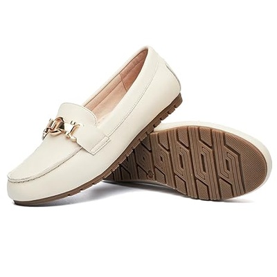 Cvistpieo Loafers for Women Moccasins Penny Loafers Slip On Comfort Suede Leather Flat Shoes, Beige 