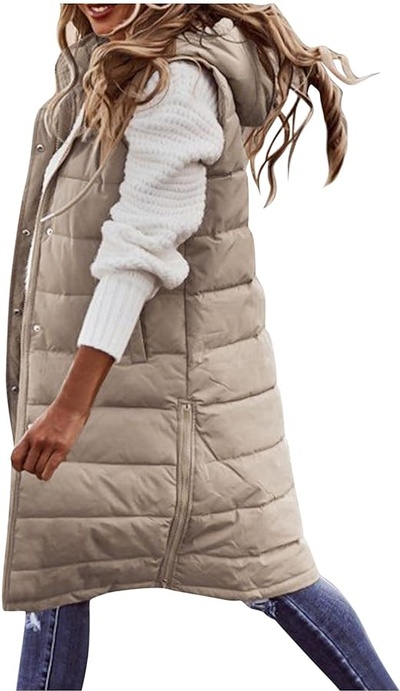 YHIWU Womens Long Puffer Vest Sleeveless Winter Lightweight Full Zip Outdoor Puffer Vest Plus Size