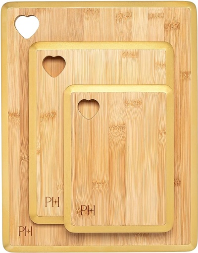 Paris Hilton Bamboo Cutting Board Set, Wood with Gold Trim