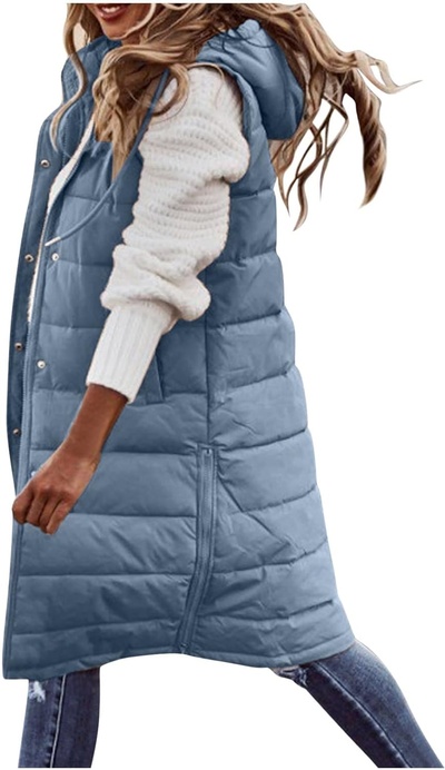 YHIWU Women's Long Puffer Vest Sleeveless Winter Lightweight Full Zip Outdoor Puffer Vest Plus Size