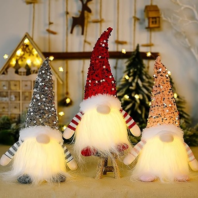 WDDH 3Pcs Sequin Christmas Gnomes Plush with Light