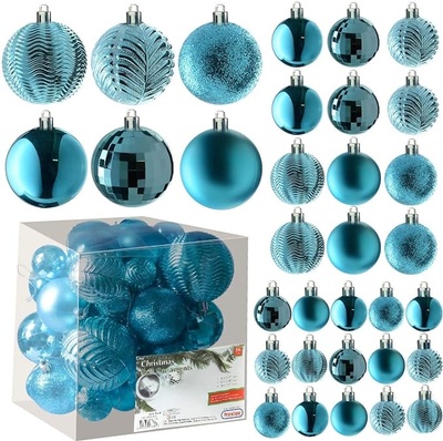 Acid Blue Christmas Ball Ornaments for Christams Decorations - 36 Pieces