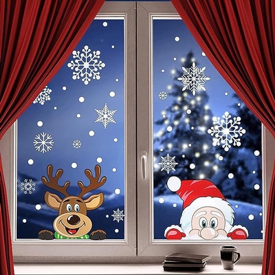 CCINEE 300 PCS 8 Sheet Christmas Snowflake Window Cling Stickers for Glass, Xmas Decals Decorations