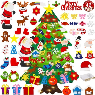 Felt Christmas Tree for Kids, 3.4FT DIY Christmas Tree Set with Star Light&Santa Claus