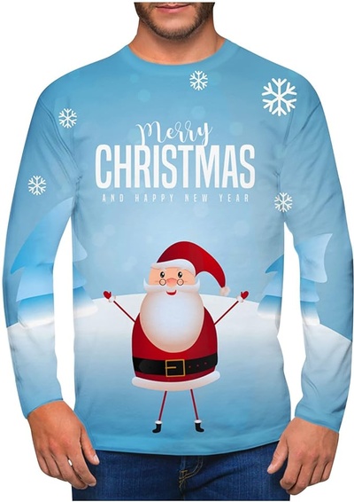 JMLPxx Merry Christmas Happy New Year T-Shirts for Men Long Sleeve