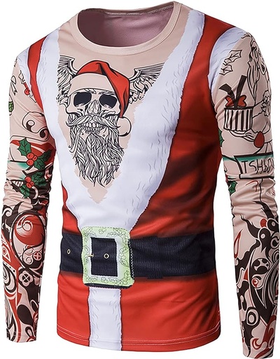 wodceeke Men's 2022 Christmas Sweatshirts Ugly Funny 3D Santa Graphic Print