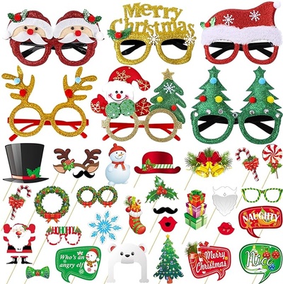 Dokeawo 35PCS Christmas Glasses Frame Christmas Photo Booth Props for Christmas Party