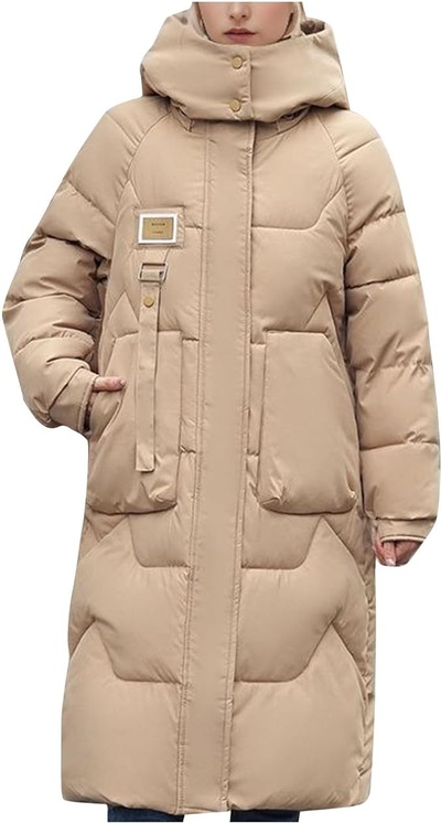 Women's Longer Length Cocoon Puffer Coat,Full Zip Hoodies Stand Collar Jacket