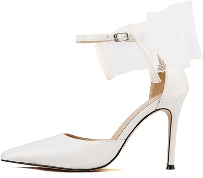 keleimusi Women's Wedding Pumps with Asymmetrical Bows and Ankle Strap High Heeled Sandals