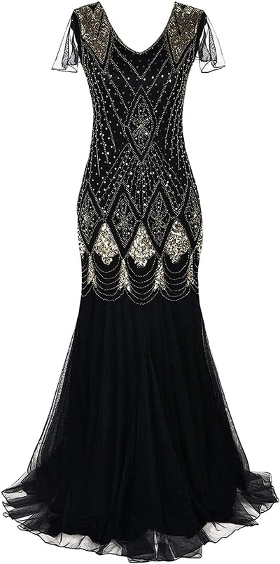 AFAVOM Women's Evening Dress 1920s Flapper Dress Vintage Sequins Fringed Gatsby Cocktail Party Dress