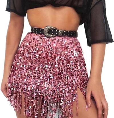 TWINKLEDE Boho Fringe Skirt Sequin Tassel Belly Dance Hip Scarf Rave Party Skirts Belts for Women