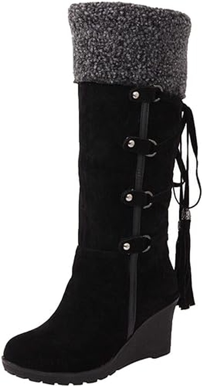 Knee High Boots for Women Wedge Heel Lace up Round Toe Thigh High Boots Pull on Platform Suede Boots
